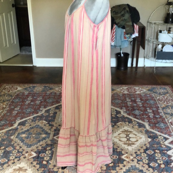 Unworn summer dress in tan with hot pink stripes. - Picture 2 of 3